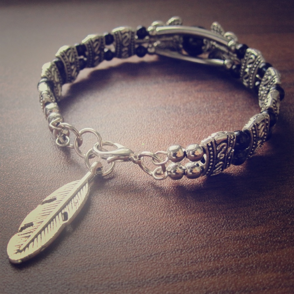 Sterling Silver Black Onyx Butterfly Boho Bracelet